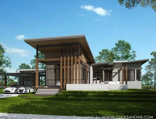 แบบบ้านชั้นเดียว Modern Tropical สไตล์รีสอร์ท 3 ห้องนอน